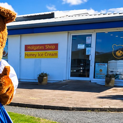 The Holgates shop front in Tywyn with its Honey Ice Cream sign